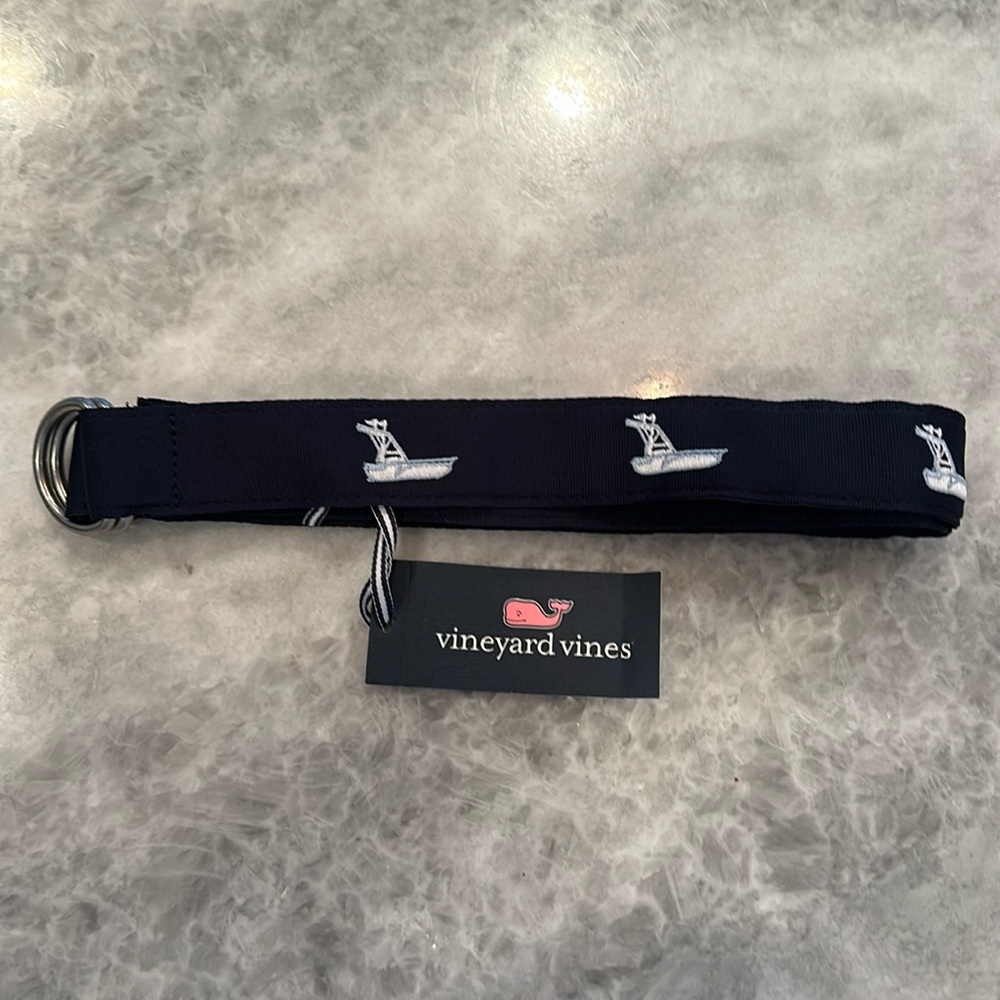 NWT Vineyard Vines Belt "Sportfisher" D Ring, Size L, Navy